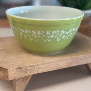 Pyrex Vintage Green Mixing Bowl with White Floral Design